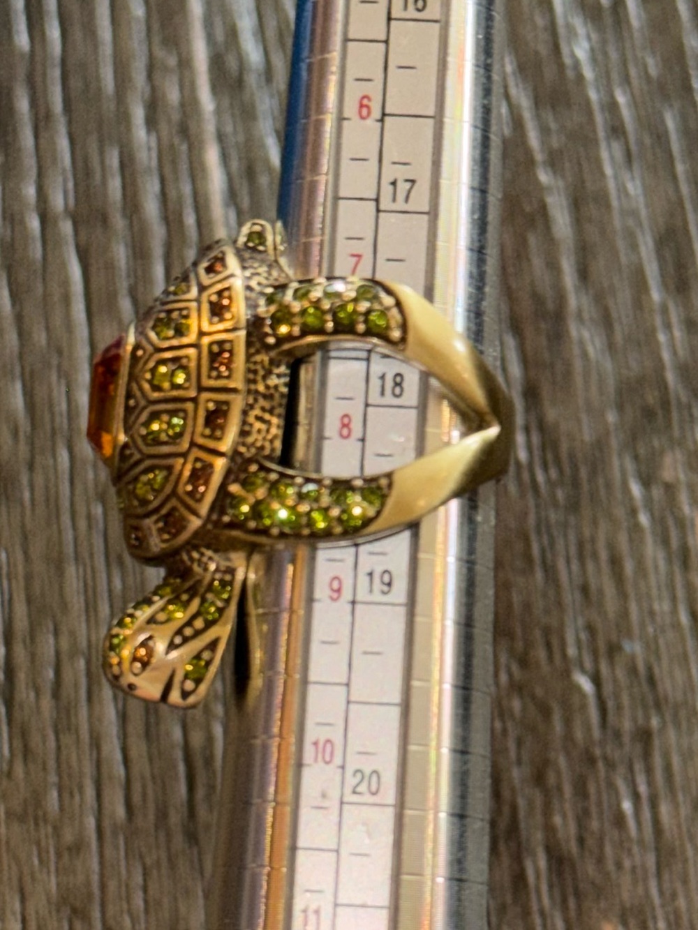 Heidi Daus Slow Poke Bronze Gemstone Turtle Ring Size 8 - Picture 5 of 7
